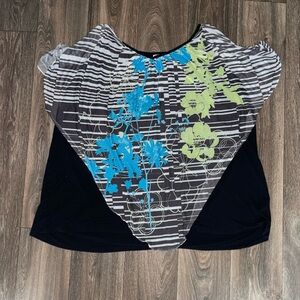 Avenue Plus Size 30/32 (5X) Striped Floral Women's Blouse -